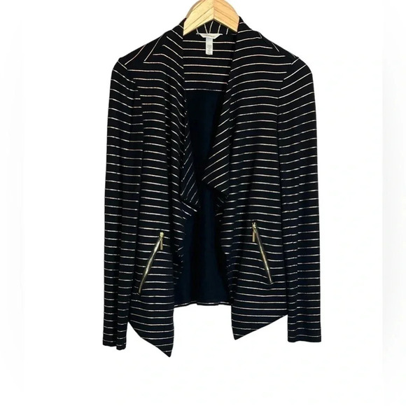 Soma | French Terry Zipper Jacket Gold Glitz Stripe Black EUC - Picture 4 of 9